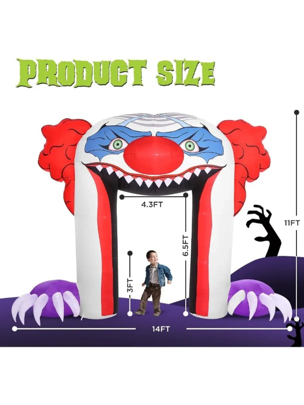 Giant 11 FT Creepy Clown Halloween Inflatable Archway - Outdoor Yard Decor